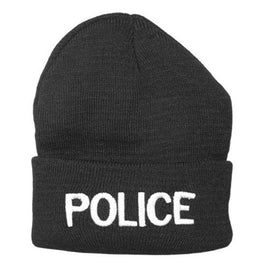 Police Hat Beanie Watch Cap - Embroidered POLICE in White