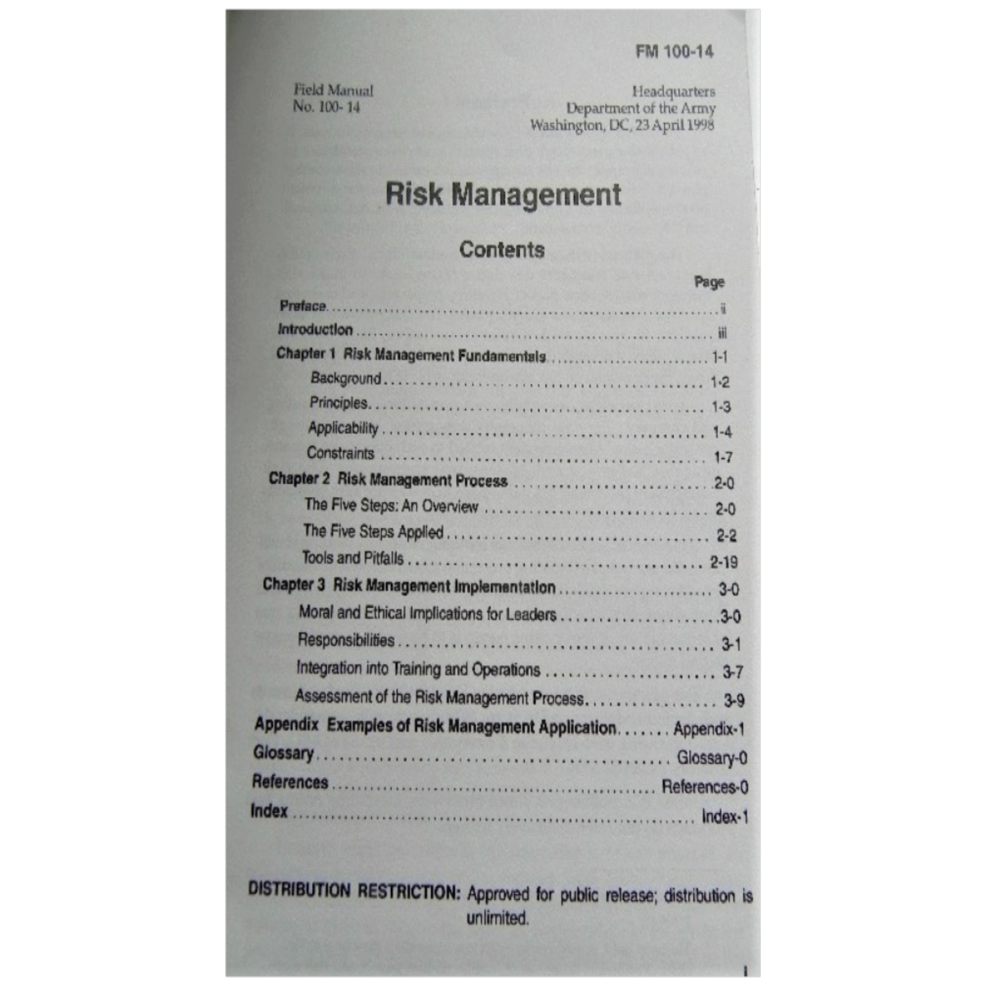 Army Rism Management Module Military Book Risk Management Army Manual FM 100-14| Pigeon Post ...