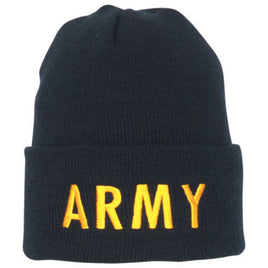 Army Hat Beanie Watch Cap - Gold Embroidered ARMY Letters
